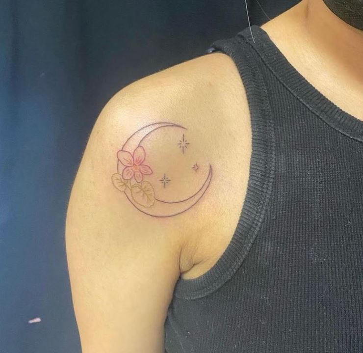 Birth Flower design Shoulder Tattoo