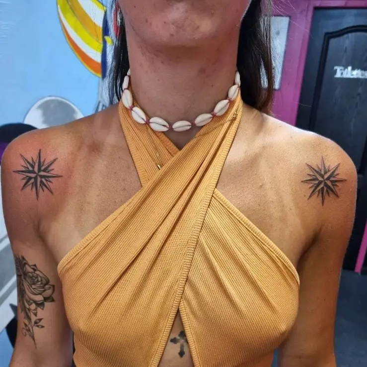 Russian Thieves Star double Shoulder Tattoos
