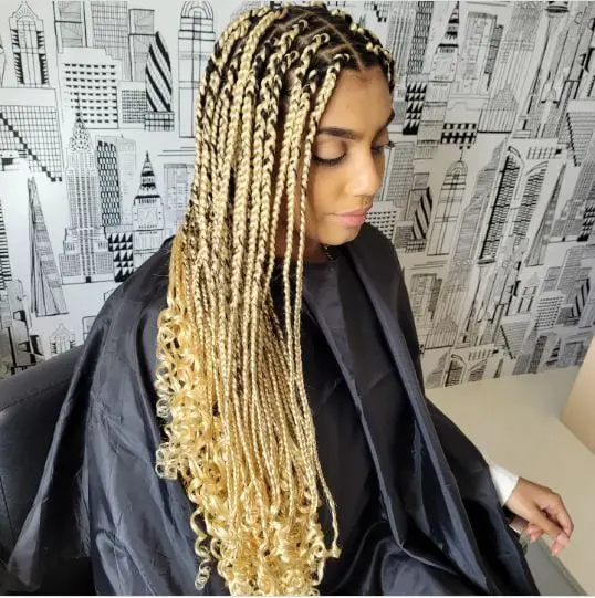 Waist-length blonde box braids