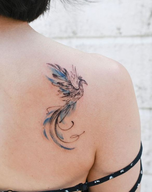 black and blue Phoenix Shoulder Tattoo