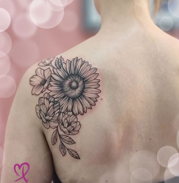 black and white sunflower tattoo