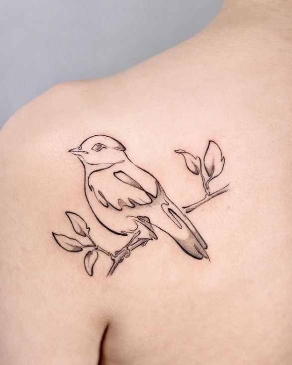 black fine line bird tattoo