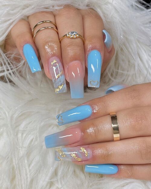 blue and nude ombre nails