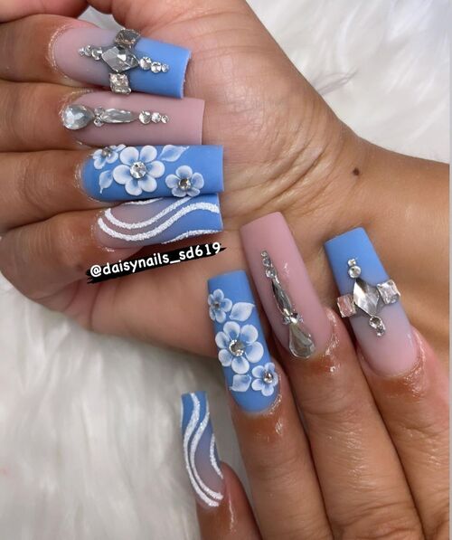 classic baby blue ombre nail art