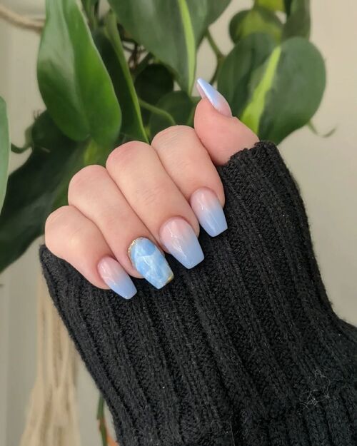 coffin shape baby blue nails