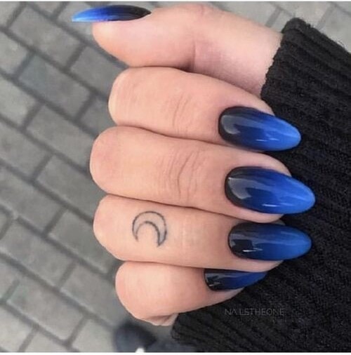 deep blue, royal blue, and black mani