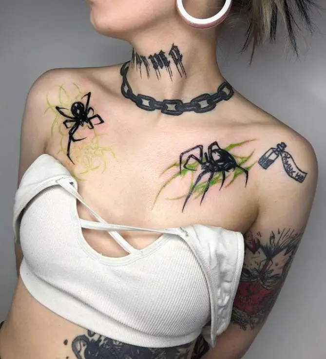 double shoulder spider tattoos