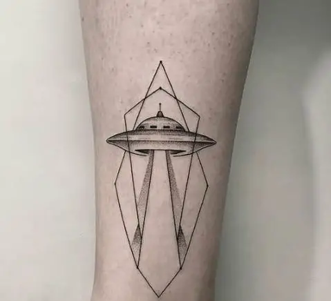 fine line spaceship tattoo