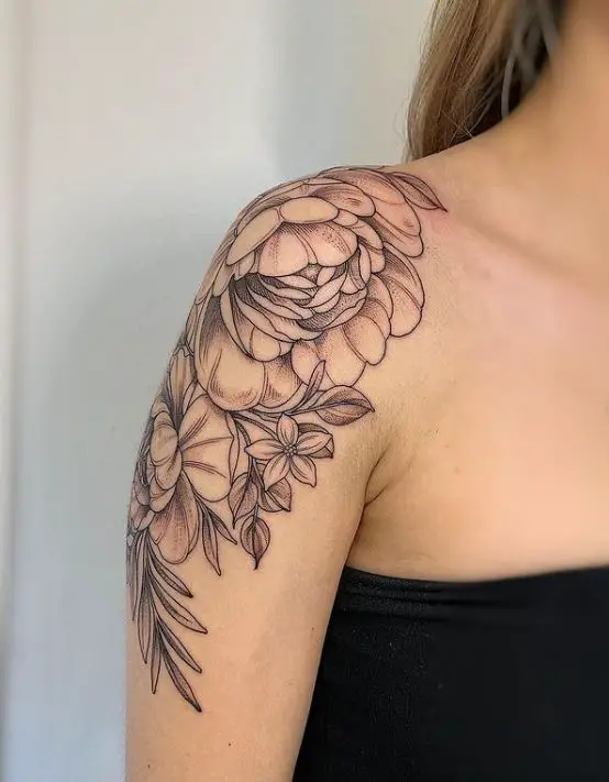 long peony flower tattoo