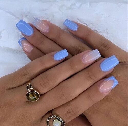 nude and blue ombre nails