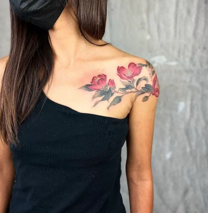 red cultural floral tattoo