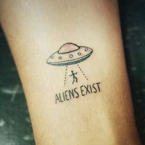 spaceship and wording tattoo