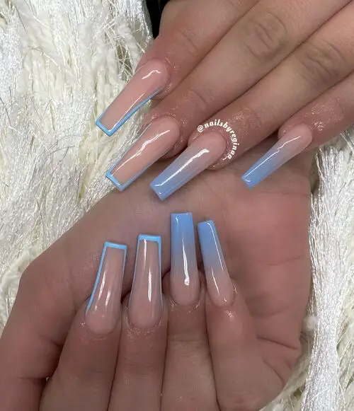 square nude blend with light blue ombre
