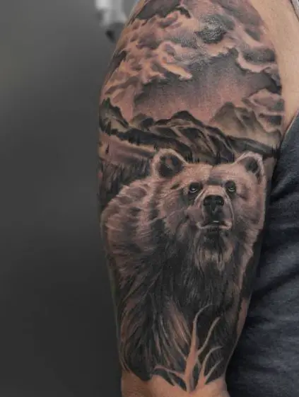 A Bear in the Wilderness displayed in Black and Grey Realism
