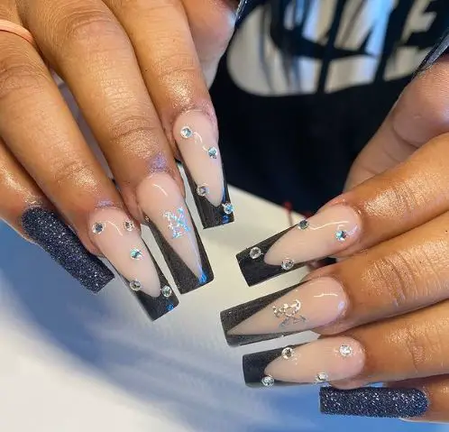 Acrylic Nails with Black Tips