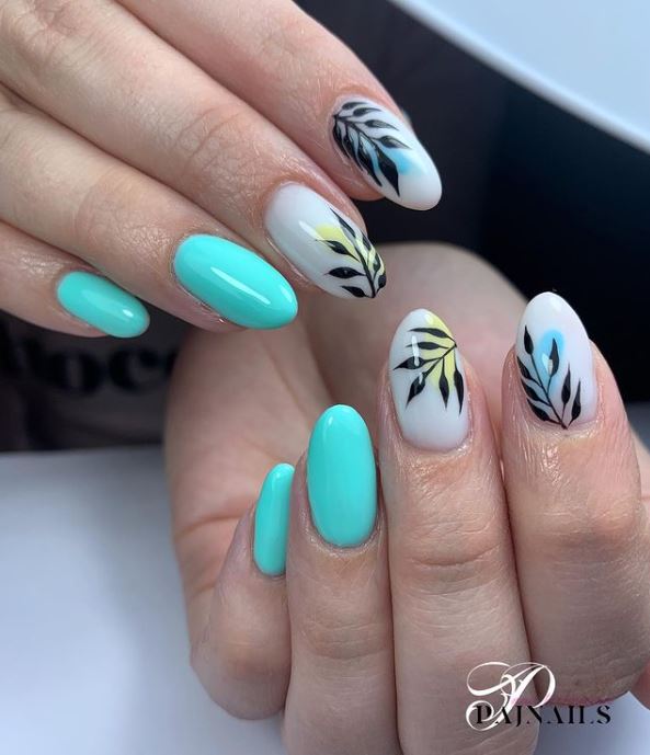 Almond Turquoise Nails