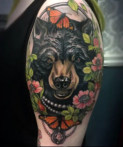 Black Bear Surrounded with flowers