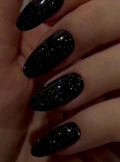 Black Nails With Glitter