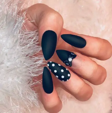 Black Nails With White Polka Dots