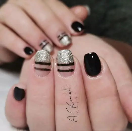 Black Nails with Silver Gradients