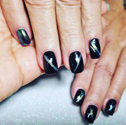 Black Nails with Silver and Gold Glitter