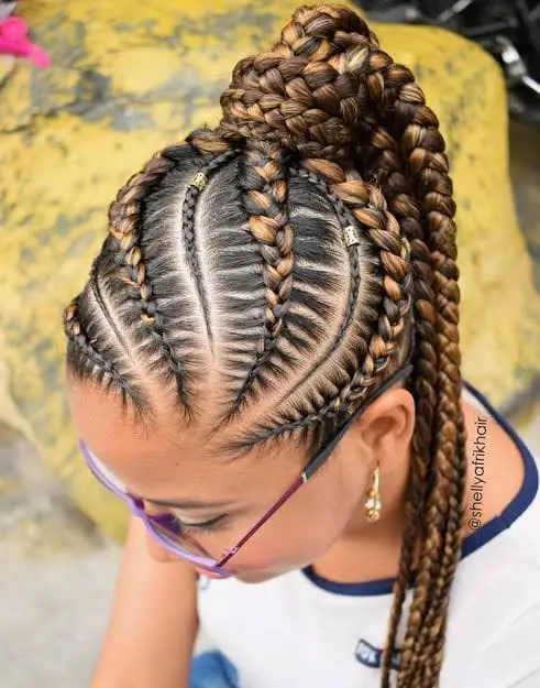 Black and Brown High Pony Tail Braids