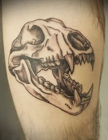 Black and Grey Bear Skull Tattoo