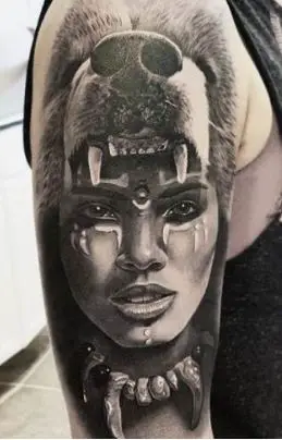 Black and Grey Bear Woman Tattoo
