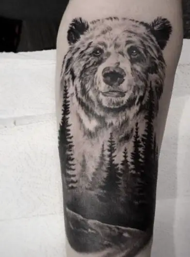 Black and Grey Realistic Bear Tattoo