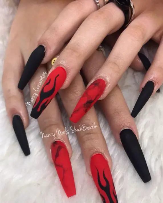Black and Red Coffin Nails