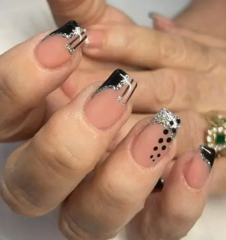 Black and Silver Acrylic nails