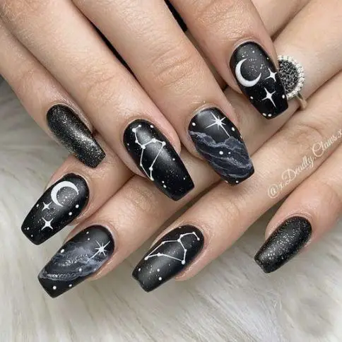 Black and Silver Galaxy Nail Art