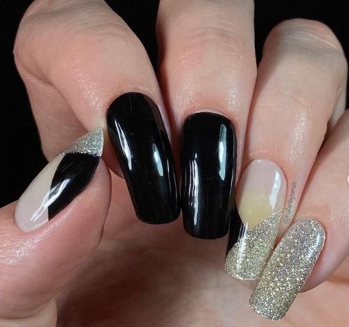 Black and Silver Gel Nails