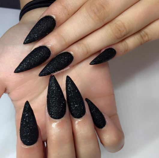 Black and Silver Stiletto Nails