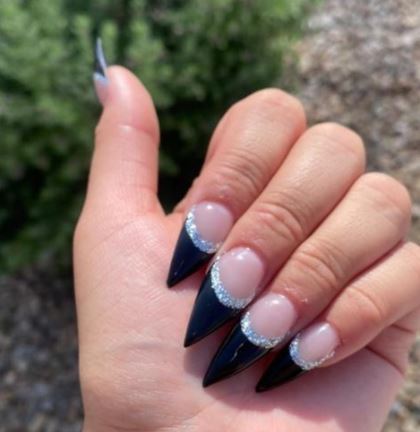 Black and Silver Stiletto Nails