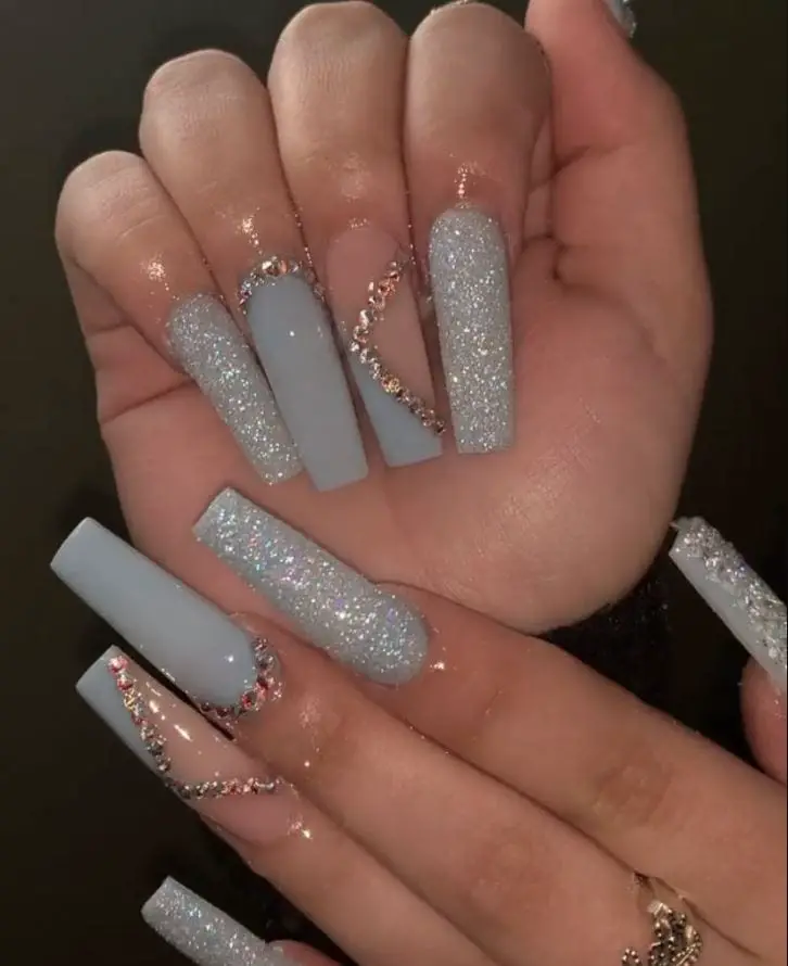 Bling Gray Coffin Nails
