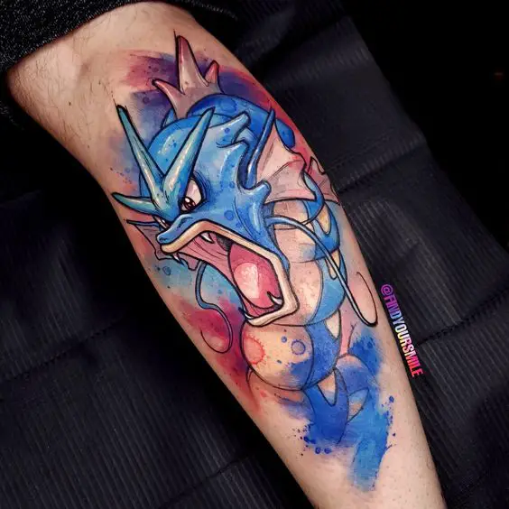 Blue Gyarados Watercolor Tattoo