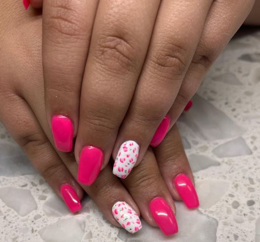 Bright Pink and Pinky Cheetah Nails