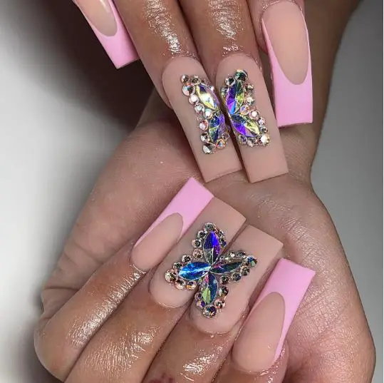 Butterfly Rhinestone Curve Nails