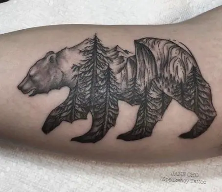 California Bear Half-Dome Tattoo