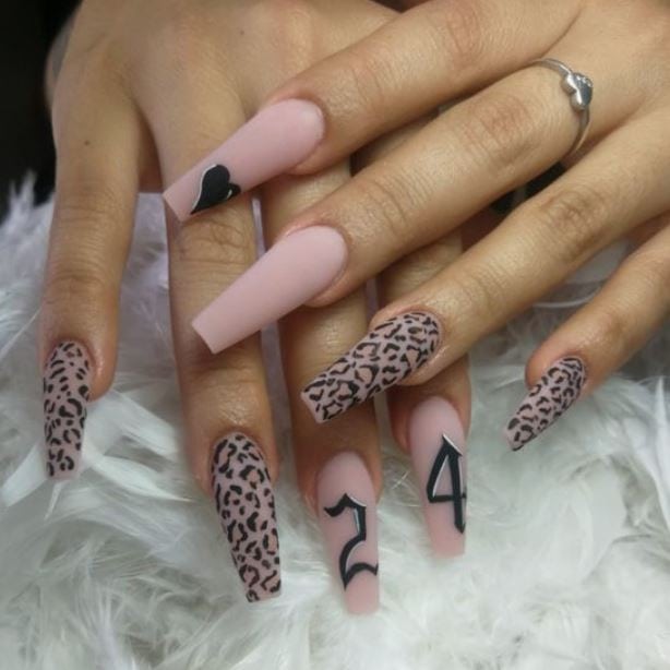 Coffin Leopard Print Nails