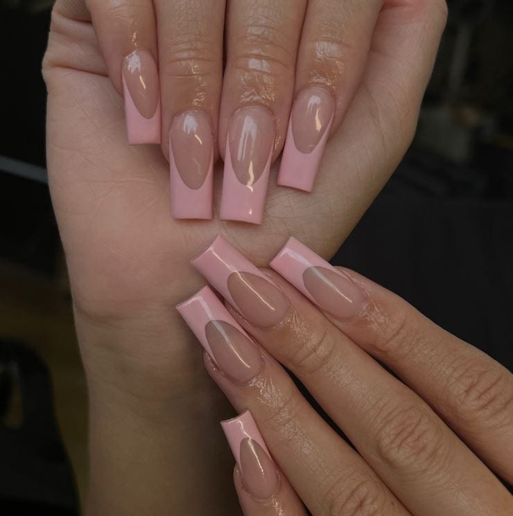 Coffin Nails With Pink Frenchies