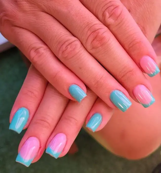Simple Nude Pink and Turquoise Nails