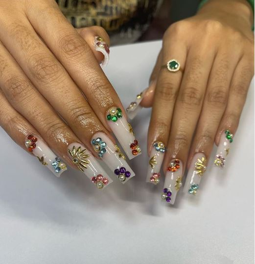 Colorful Rhinestone Nail Art