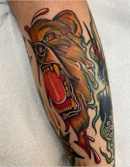 Colorful Roaring Bear Tattoo Design