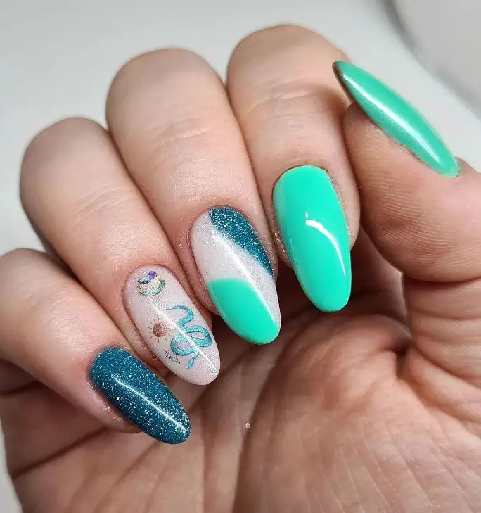 Almond Shaped Turquoise Nails