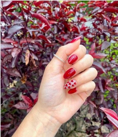 Crimson Red Heart Nails