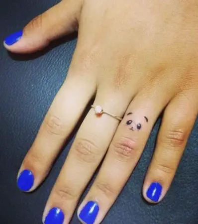 Cute Panda Tattoo On Ring Finger
