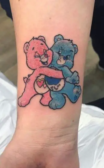 Cute Pink and Blue Care Bear Tattoo