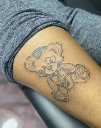 Cute Teddy Tattoo On The Arms